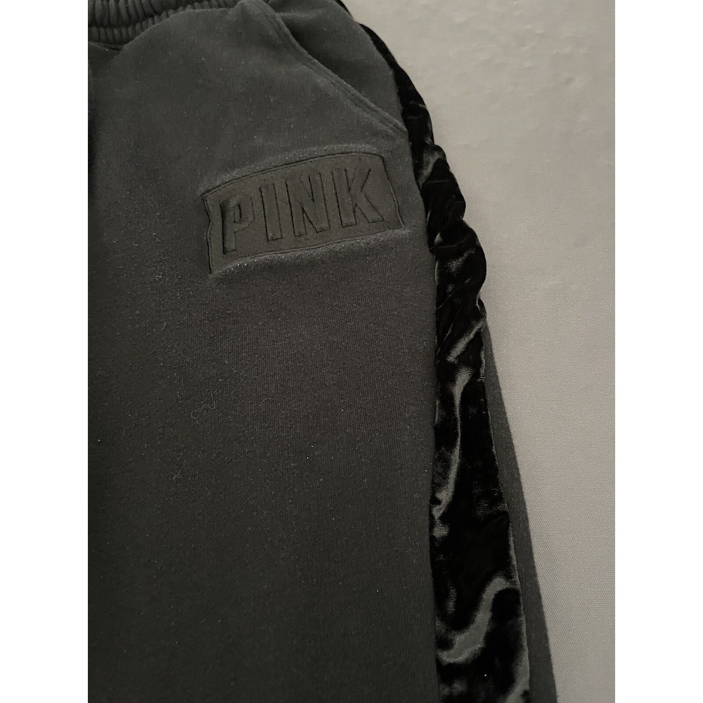 Victorias Secret Pink Sweatpants Womens Size Medium Black Jogger W/Velvet Stipe - Picture 6 of 12